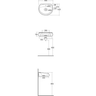 RAK Ceramics CLOUD Umywalka podwiesz. & nablat. owalna 55x42cm z otworem biały połysk CLOWB5501AWHA