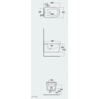 RAK Ceramics VALET bidet podwieszany Rimless 56x36,3 cm biały połysk VALBD2101AWHA