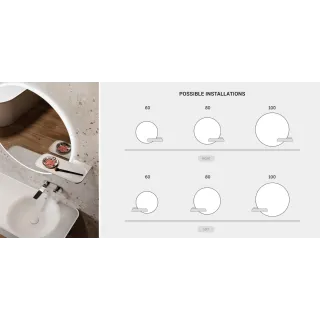 RAK Ceramics VALET Ceramiczna półka 39,5x20,5 cm do lustra okrągłego JOY lewa biały mat VALAC3609500A