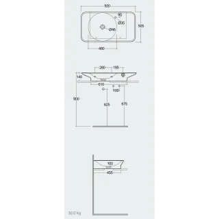 RAK Ceramics VALET Umywalka podwieszana & nablatowa 92x50,5 cm blat P z otworem na baterię biały połysk VALWB09201AWHA
