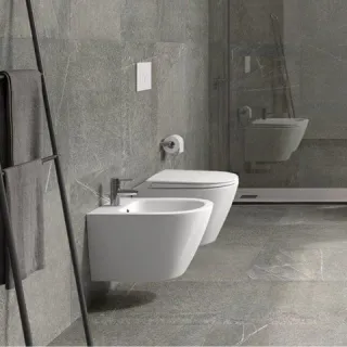 RAK Ceramics Zestaw RESORT Miska WC podwiesz. 52cm Rimless & deska WC slim W/O biały połysk RESO1SET