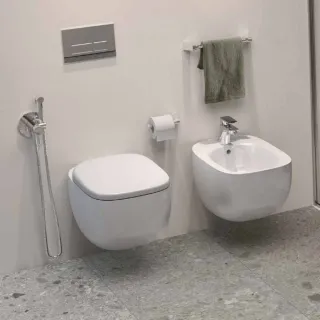 RAK Ceramics Zestaw ILLUSION Miska WC podwiesz. 52cm Rimless & deska WC W/O biały połysk ILLU1SET