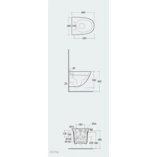 RAK Ceramics Zestaw SENSATION Miska WC podwiesz. Rimless 48cm & deska WC W/O biały połysk SENS2SET