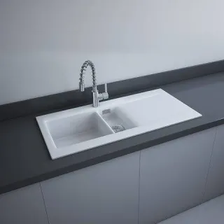 RAK Ceramics DREAM1 Zlewozmywak ceramiczny 1,5 komory biały mat 101 x 51 cm DRE1BIM
