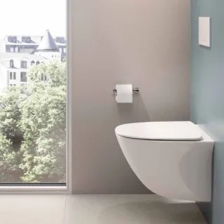RAK Ceramics Zestaw SENSATION Miska WC podwiesz. Rimless 52cm & deska WC W/O biały połysk SENS1SET