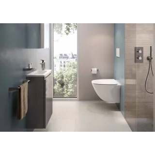 RAK Ceramics Zestaw SENSATION Miska WC podwiesz. Rimless 52cm & deska WC W/O biały połysk SENS1SET