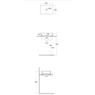 RAK Ceramics BATU Umywalka slim nablatowa prostokątna 50x36 cm Mica White BATCT5000600A