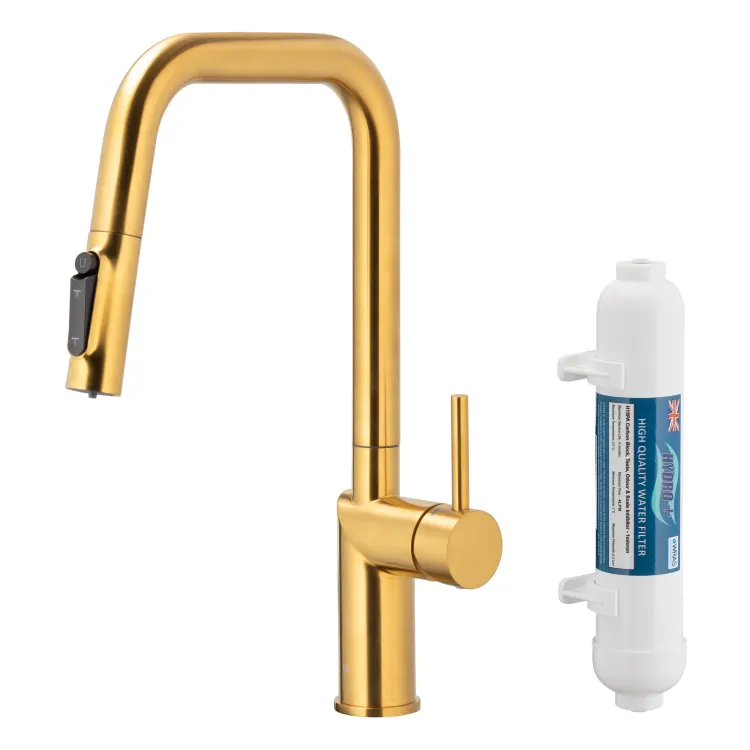 KFA Armatura DUERO PURE STYLE BRUSHED GOLD bateria kuchenna z filtracją wody oraz wyciąganą wylewką  6623-312-31