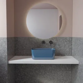 Vitruvit IT Vitruvit MINIMAL ceramiczna umywalka nablatowa prostokątna 40 x 25 cm Thulite Glossy (Pastelowy Różowy Połysk) MINLA