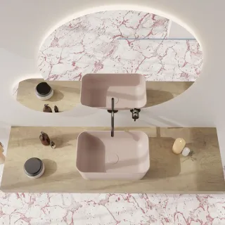 Vitruvit IT Vitruvit MINIMAL ceramiczna umywalka nablatowa prostokątna 40 x 25 cm Thulite Glossy (Pastelowy Różowy Połysk) MINLA