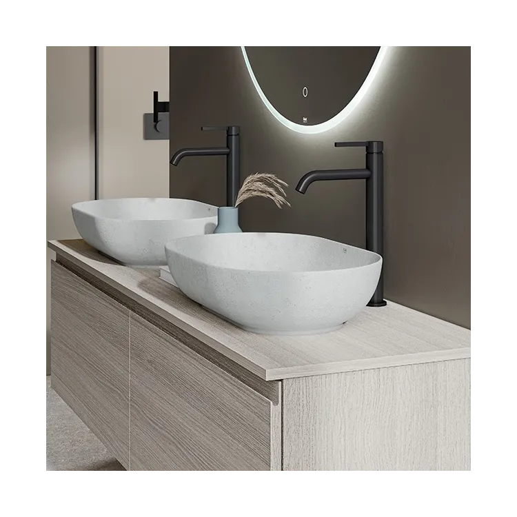 RAK Ceramics SKIN Umywalka slim nablatowa owalna 55x35 cm White Concrete - Efekt kamienia SKICT5500627A