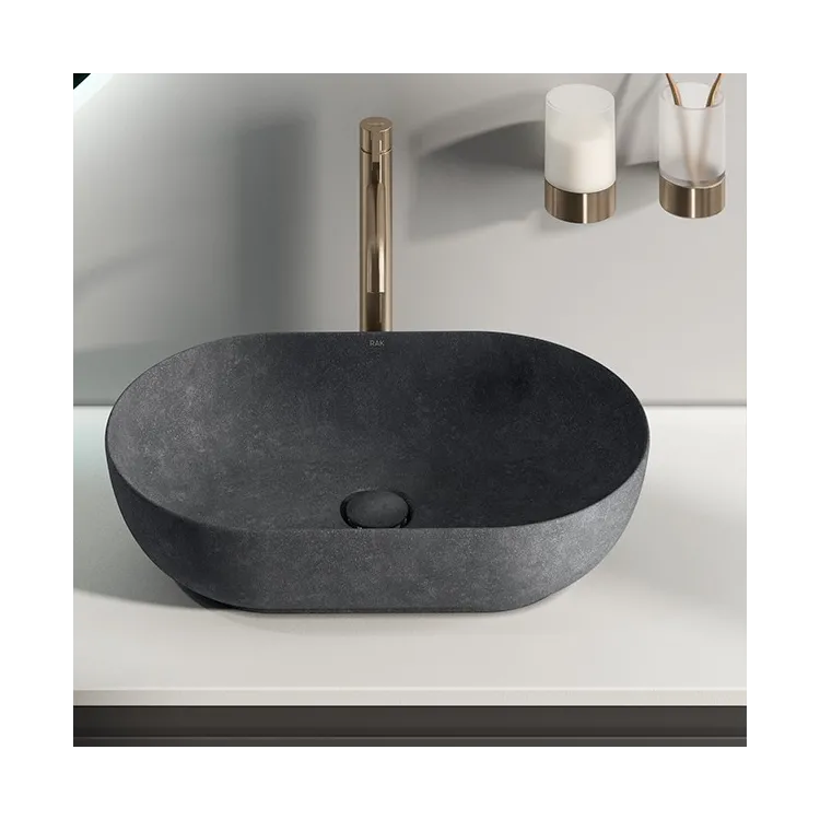 RAK Ceramics SKIN Umywalka slim nablatowa owalna 55x35 cm Carbon Concrete - Efekt kamienia SKICT5500631A