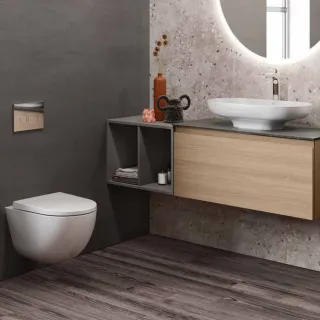 RAK Ceramics Zestaw DES Miska WC podwieszana z deską W/O i Umywalką Nablatową 70X35CM Biały Połysk DES1SETDESCT7000AWHA