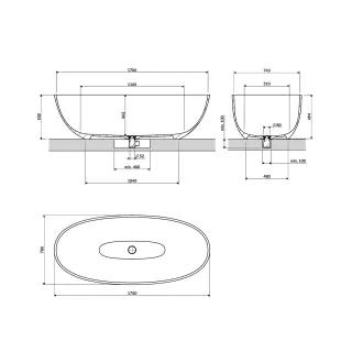 Omnires SHELL M+ wanna wolnostojąca, 175 x 78 cm, ash grey mat SHELL175WWAG