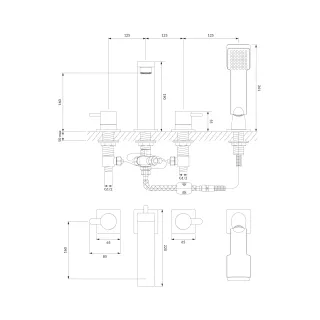 Omnires DARLING bateria wannowa 4-otworowa, chrom połysk DA5032CR