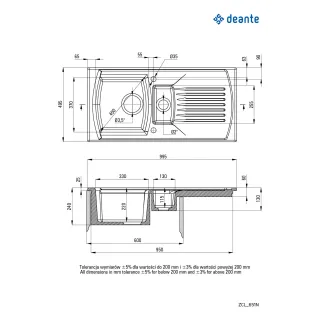 Deante Zlewozmywak ceramiczny 1.5-komorowy z ociekaczem ZCL_651N
