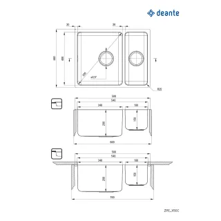 Deante Zlewozmywak stalowy 1.5-komorowy podwieszany ZPE_050C