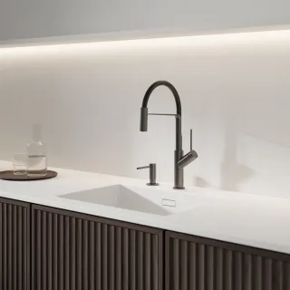 Omnires VITA bateria kuchenna z wyciąganą wylewką, grafit szczotkowany/czarny mat VI6350BLGR