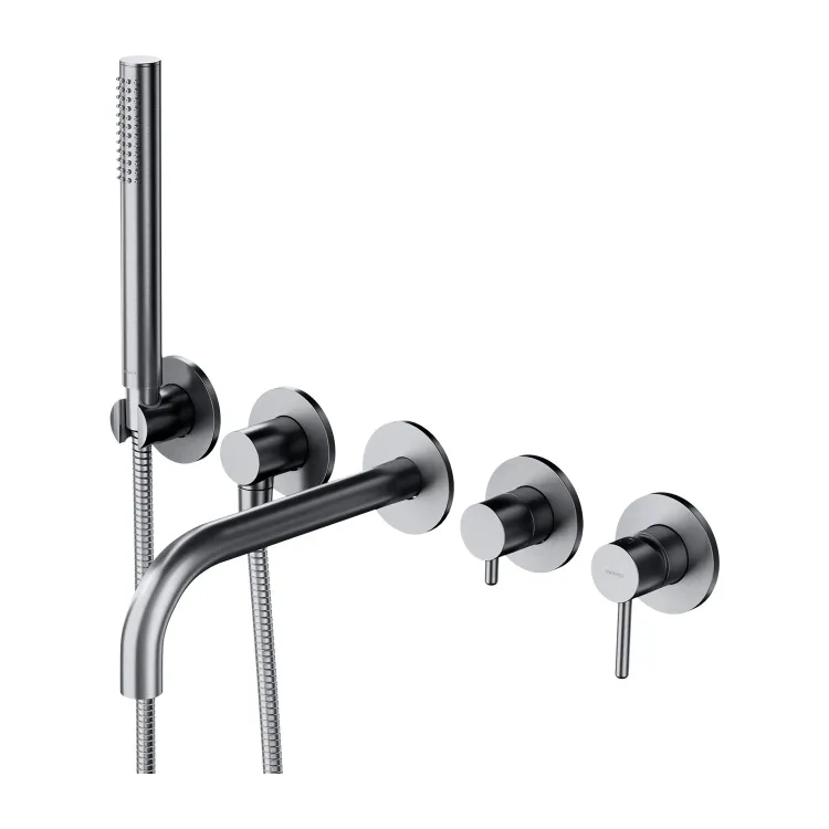Omnires Y bateria wannowa 5-otworowa podtynkowa z długą wylewką, nikiel szczotkowany Y1237-1NI Omnires Y bateria wannowa 5-otworowa podtynkowa z długą wylewką, nikiel szczotkowany Y1237-1NI