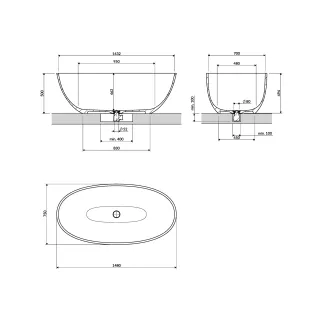 Omnires SHELL M+ wanna wolnostojąca, 148 x 75 cm, ash grey mat SHELL148WWAG