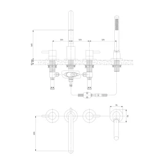Omnires Y bateria wannowa 4-otworowa, nikiel szczotkowany Y1232NI
