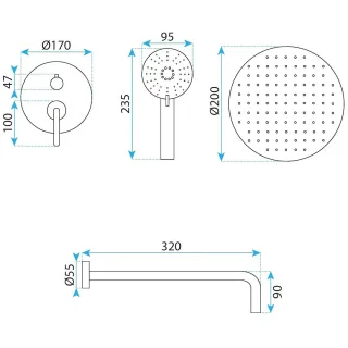 Rea ZESTAW NATRYSKOWY POD JS-1180N ONTARIO NIKIEL SZCZ REA-P5503