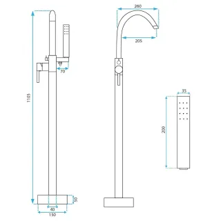 Rea BATERIA WANNOWA PODŁOGOWA LUNGO ZŁOTA SZCZOTKOWANA REA-B7498
