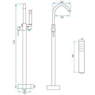 Rea BATERIA WANNOWA PODŁOGOWA LUNGO CHROM REA-B7497