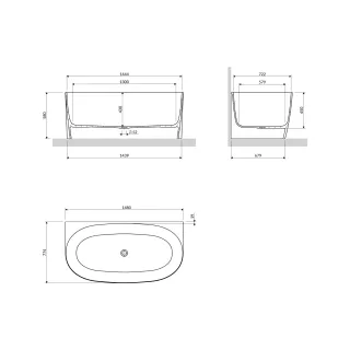 Omnires VALENCIA M+ wanna przyścienna, 148 x 77 cm, biały połysk VALENCIA148SWPBP