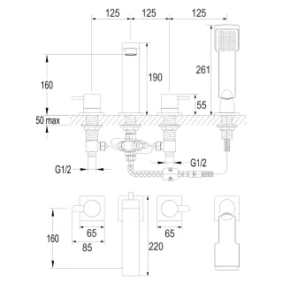 Omnires DARLING bateria wannowa 4-otworowa, złoty połysk DA5032GL