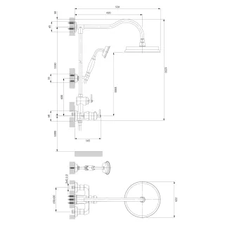 Omnires ARMANCE termostatyczny system prysznicowy natynkowy, miedź antyczna szczotkowana AM5244-6ORB