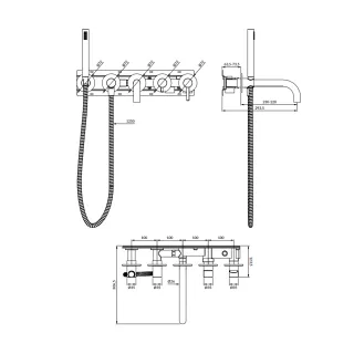 Y Bateria wannowa 5-otworowa podtynkowa chrom