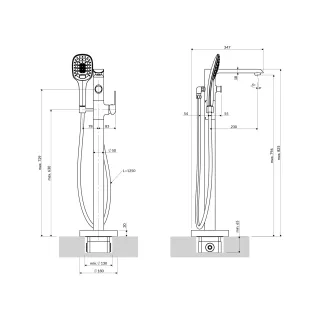 Omnires SACRAMENTO bateria wannowa wolnostojąca, chrom/biały połysk SC2333XCRB