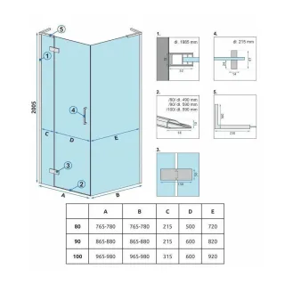 Rea ŚCIANKA PRYSZNICOWA HUGO BLACK 80 REA-K6607