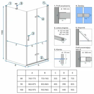 Rea ŚCIANKA PRYSZNICOWA MOLIER CHROM 80 REA-K8534