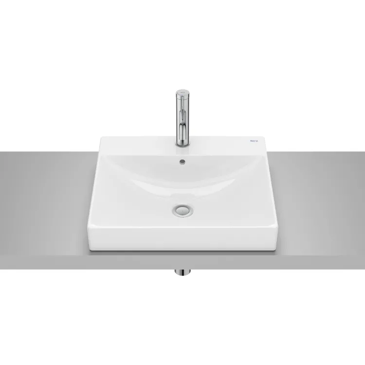 Roca ONA Umywalka blatowa 50x45 cm z otworem na baterię Fineceramic® BIAŁY POŁYSK A32768L000