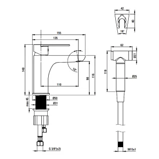 Alpinia Bateria umywalkowa ze słuchawką bidetta Chrom BGA_027M
