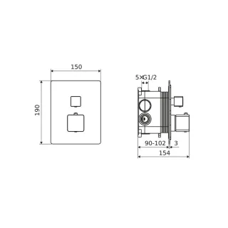 Excellent Keria bateria prysznicowo-wannowa podtynkowa 3 funkcyjna, termostatyczna, chrom AREX.2048CR