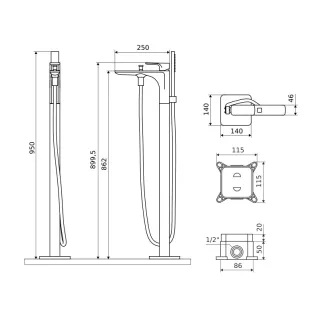 Excellent Keria bateria wannowa wolnostojąca , chrom AREX.2055CR