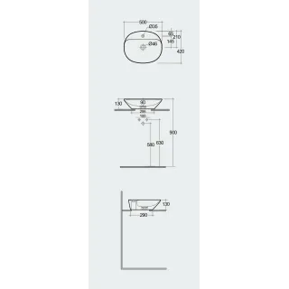 RAK Ceramics VARIANT Umywalka nablat. owalna 50x42 cm z otworem biały połysk VARCT25001AWHA