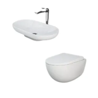RAK Ceramics Zestaw DES Miska WC podwieszana z deską W/O i Umywalką Nablatową 70X35CM Biały Połysk DES1SETDESCT7000AWHA
