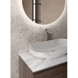 RAK Ceramics Zestaw DES Miska WC podwieszana z deską W/O i Umywalką Nablatową 70X35CM Biały Połysk DES1SETDESCT7000AWHA