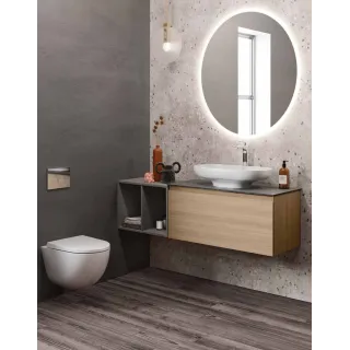 RAK Ceramics Zestaw DES Miska WC podwieszana z deską W/O i Umywalką Nablatową 70X35CM Biały Połysk DES1SETDESCT7000AWHA