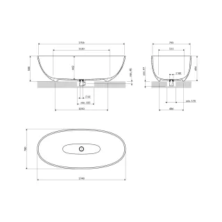 Omnires SHELL M+ wanna wolnostojąca, 175 x 78 cm, black lava mat SHELL175WWBLV