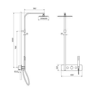 Excellent Krotos zestaw prysznicowy podtynkowy z deszczownicą 20x30 cm, termostatyczny, chrom AREX.8081CR