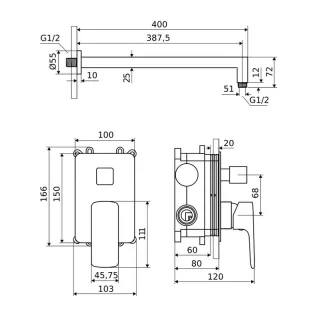 Excellent Keria zestaw prysznicowo-wannowy podtynkowy z deszczownicą 20x20 cm, 2 funkcyjny, czarny mat AREX.SET.2045BL