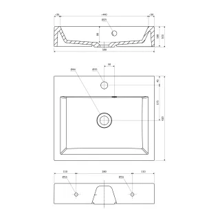 Omnires THASOS M+ umywalka nablatowa/wisząca z przelewem, 50 x 42 cm, biały połysk THASOS500ZPBP