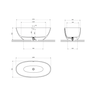 Omnires SHELL M+ wanna wolnostojąca z przelewem, 160 x 75 cm, biały połysk SHELLWWZPBP