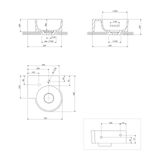 Omnires OVO M+ umywalka nablatowa/wisząca - lewa, 33 x 34 cm, ash grey mat OVO335UWLAG