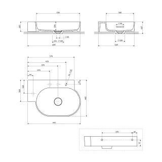 Omnires OVO M+ umywalka nablatowa/wisząca - lewa, 64 x 44 cm, biały mat OVO645UWLBM